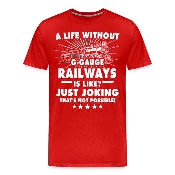 Chemin de fer miniature de jardin Voie G - T-shirt bio Premium Homme - rouge - Devant - Damien (186cm)