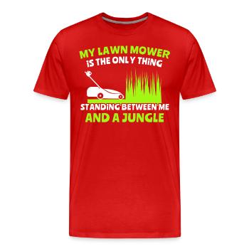 Rasenmäher Rasen Dschungel - Männer Premium Bio T-Shirt - Rot - Vorne - Damien (186cm)