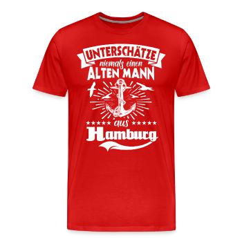 Hamburg Hamburger - Männer Premium Bio T-Shirt - Rot - Vorne - Damien (186cm)