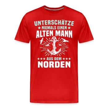 Norden Mann Nordener Männer - Männer Premium Bio T-Shirt - Rot - Vorne - Damien (186cm)