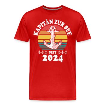 Kapitän Bootsführerschein 2024 - Männer Premium Bio T-Shirt - Rot - Vorne - Damien (186cm)