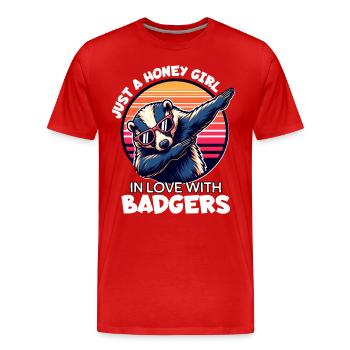 Mädchen Liebt Honigdachs - Männer Premium Bio T-Shirt - Rot - Vorne - Damien (186cm)