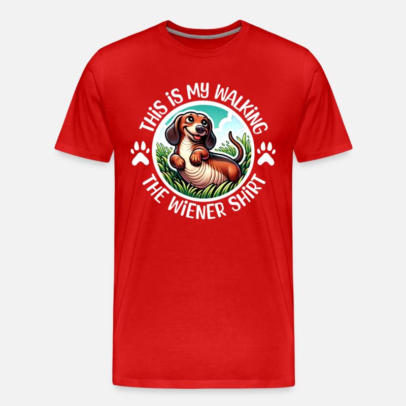 Dackel Gassi Gehen - Männer Premium Bio T-Shirt - Rot