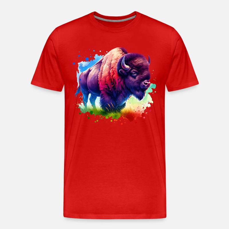 Bison Büffel - Männer Premium Bio T-Shirt - Rot