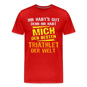 Triathlet Geschenk - Männer Premium Bio T-Shirt - Rot - Vorne - Damien (186cm)
