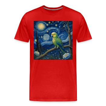 Monk Parakeet Starry Night - Men's Premium Organic T-Shirt - red - Front - Damien (186cm)