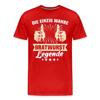 Bratwurst Sprüche - Männer Premium Bio T-Shirt - Rot - Vorne - Damien (186cm)