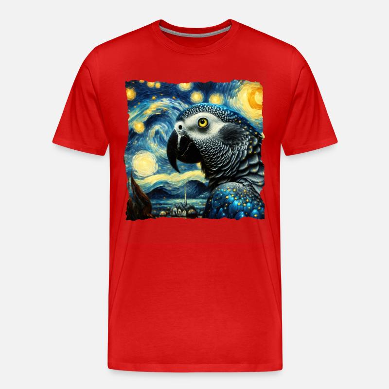 Graupapagei Starry Night - Männer Premium Bio T-Shirt - Rot