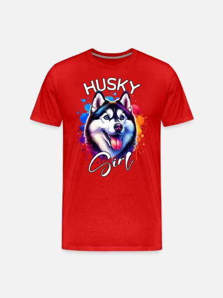 Husky Mädchen Schlittenhund - Männer Premium Bio T-Shirt - Rot