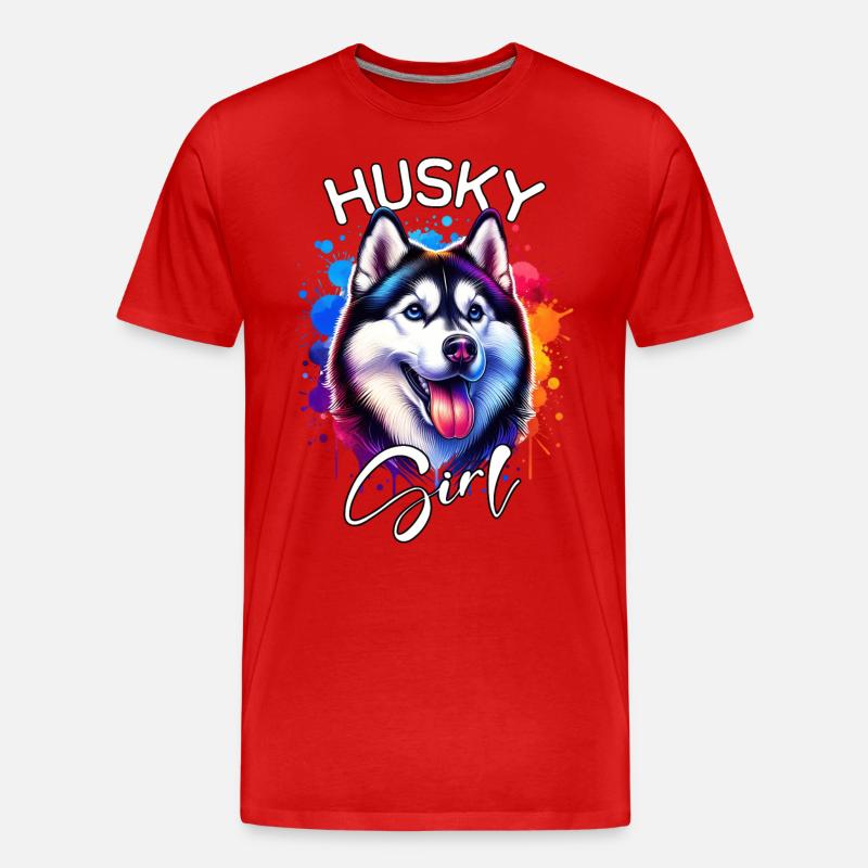 Husky Mädchen Schlittenhund - Männer Premium Bio T-Shirt - Rot