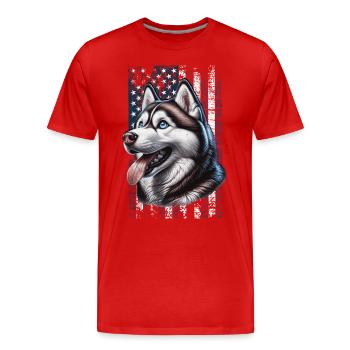 Husky US Chien de traîneau - T-shirt bio Premium Homme - rouge - Devant - Damien (186cm)
