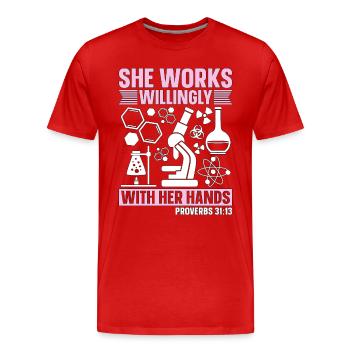 Technicien de laboratoire en chimie De laboratoire Don scientifique - T-shirt bio Premium Homme - rouge - Devant - Damien (186cm)