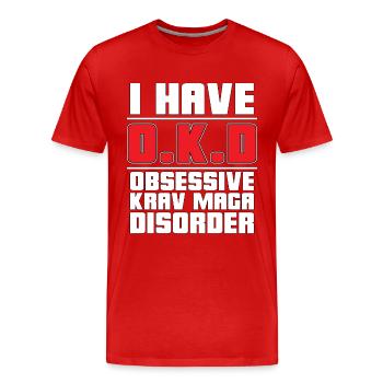 Krav Maga J’ai O.K.D Arts Martiaux Combat Fighter - T-shirt bio Premium Homme - rouge - Devant - Damien (186cm)