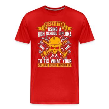 Tuyauteur utilisant un contremaître d’école secondaire Tuyauteur - T-shirt bio Premium Homme - rouge - Devant - Damien (186cm)