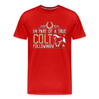 Courses de chevaux Je fais partie d’un vrai cavalier animaux - T-shirt bio Premium Homme - rouge - Devant - Damien (186cm)