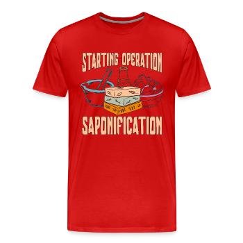 Fabrication du savon Démarrage de l’opération Savon fait maison - T-shirt bio Premium Homme - rouge - Devant - Damien (186cm)