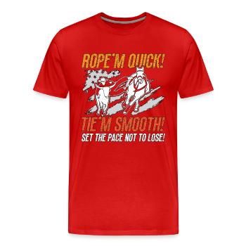 Steer Wrestling Rope’m Quick Tie’m Smooth Rodeo - T-shirt bio Premium Homme - rouge - Devant - Damien (186cm)