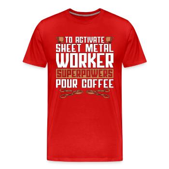 Un tôlier pour activer le travail de la tôle - T-shirt bio Premium Homme - rouge - Devant - Damien (186cm)