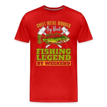 Sheet Metal Worker By Week Fishing Welder Mechanic - Men's Premium Organic T-Shirt - red - Front - Damien (186cm)