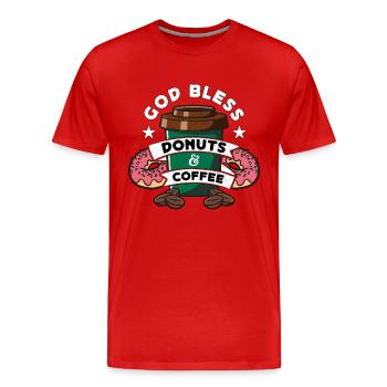 Coffee & Doughnuts God Bless Donuts & Breakfasts - Men's Premium Organic T-Shirt - red - Front - Damien (186cm)