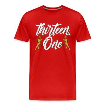 Semi-marathon Treize Un marathonien athlétique - T-shirt bio Premium Homme - rouge - Devant - Damien (186cm)