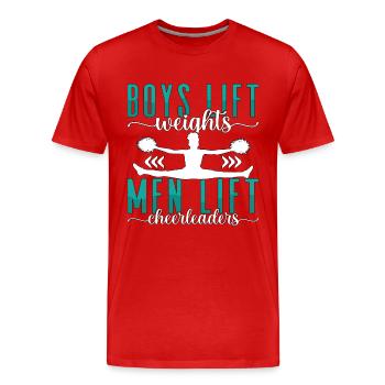 Cheerleading Boys Lift Weights Men Lift Cheering - Männer Premium Bio T-Shirt - Rot - Vorne - Damien (186cm)