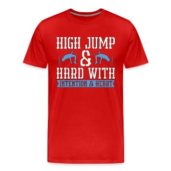 Sautez haut et fort avec intention de courir en hauteur - T-shirt bio Premium Homme - rouge - Devant - Damien (186cm)