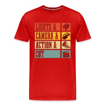 Film Director Lights & Camera & Retro Film Movie - Männer Premium Bio T-Shirt - Rot - Vorne - Damien (186cm)