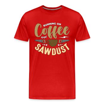 Charpentier courant sur le café et la sciure de bois Charpenterie - T-shirt bio Premium Homme - rouge - Devant - Damien (186cm)