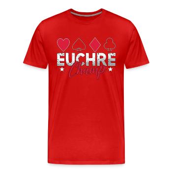 Euchre Champ Playing Cards Pinochle Board Game - Men's Premium Organic T-Shirt - red - Front - Damien (186cm)