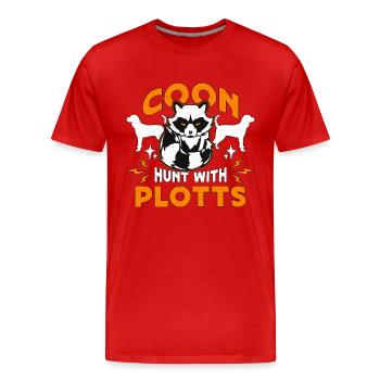 Raccoon Hunting Coon Hunt With Plotts Hunting Dog - Männer Premium Bio T-Shirt - Rot - Vorne - Damien (186cm)