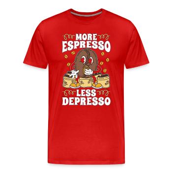 Espresso More Espresso Less Depresso Coffeeshop - Männer Premium Bio T-Shirt - Rot - Vorne - Damien (186cm)