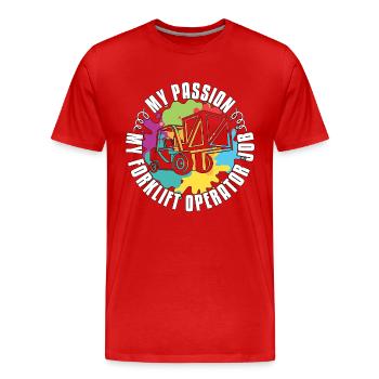 Forklift Operator My Passion My Warehouse Worker - Men's Premium Organic T-Shirt - red - Front - Damien (186cm)