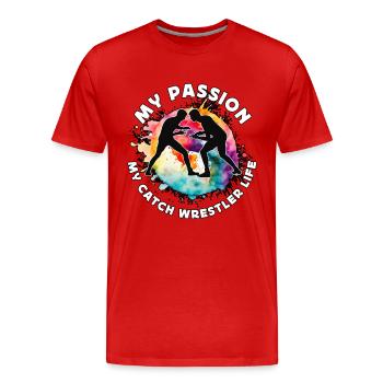 Catch Wrestler Ma Passion Ma Lutte Libre - T-shirt bio Premium Homme - rouge - Devant - Damien (186cm)