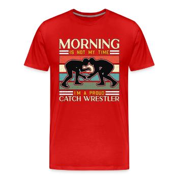 Le matin n’est pas mon heure, je suis lutteur - T-shirt bio Premium Homme - rouge - Devant - Damien (186cm)