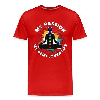 Amoureux du Reiki Ma Passion Mon Amoureux du Reiki Maître Reiki - T-shirt bio Premium Homme - rouge - Devant - Damien (186cm)