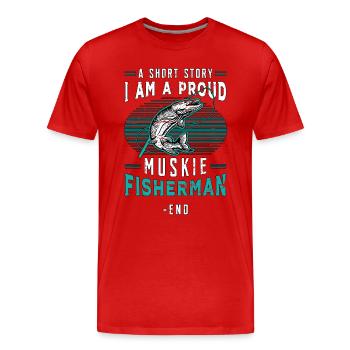 Pêcheur de maskinongé Une histoire courte Je suis amateur de pêche - T-shirt bio Premium Homme - rouge - Devant - Damien (186cm)