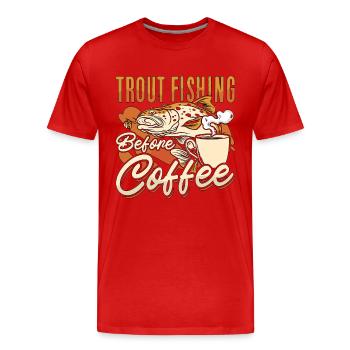 Pêche à la truite avant le café Pêcheur Amateur de café - T-shirt bio Premium Homme - rouge - Devant - Damien (186cm)