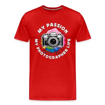 Photographe Ma passion Mon photographe Cameraman - T-shirt bio Premium Homme - rouge - Devant - Damien (186cm)