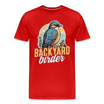 Birdwatching Backyard Birder Birding Ornithologist - Men's Premium Organic T-Shirt - red - Front - Damien (186cm)