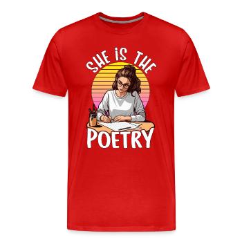 Amoureuse de la poésie Elle est la lectrice de la journalisation de la poésie - T-shirt bio Premium Homme - rouge - Devant - Damien (186cm)