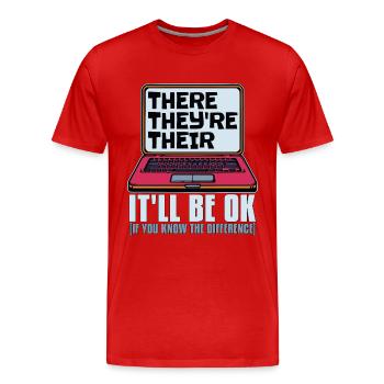 Éditeur de livres là-bas, ils sont leur professeur d’anglais - T-shirt bio Premium Homme - rouge - Devant - Damien (186cm)