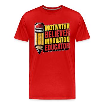 Professeur de littérature Motivateur Croyant Rat de bibliothèque - T-shirt bio Premium Homme - rouge - Devant - Damien (186cm)