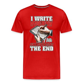 Amateur de poésie J’écris de la poésie Je parle de rat de bibliothèque - T-shirt bio Premium Homme - rouge - Devant - Damien (186cm)