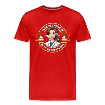 Réceptionniste Veuillez vous enregistrer Réceptionniste de l’hôtel - T-shirt bio Premium Homme - rouge - Devant - Damien (186cm)