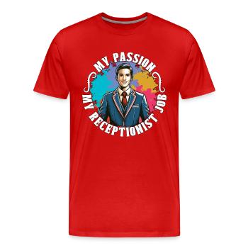 Réceptionniste Ma passion Ma réceptionniste Emploi de bureau - T-shirt bio Premium Homme - rouge - Devant - Damien (186cm)