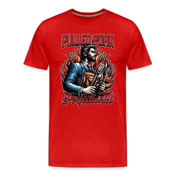 Pulled Pork Perfectionist Grilled Meat BBQ Lover - Men's Premium Organic T-Shirt - red - Front - Damien (186cm)