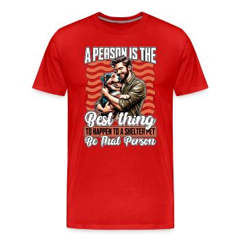 Refuge pour animaux Une personne est le meilleur vétérinaire - T-shirt bio Premium Homme - rouge - Devant - Damien (186cm)