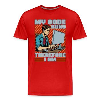 Coder My Code Runs Therefore I Am Web Developer - Männer Premium Bio T-Shirt - Rot - Vorne - Damien (186cm)