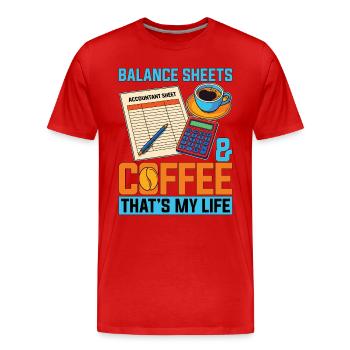 Bilans comptables et tableur de café - T-shirt bio Premium Homme - rouge - Devant - Damien (186cm)